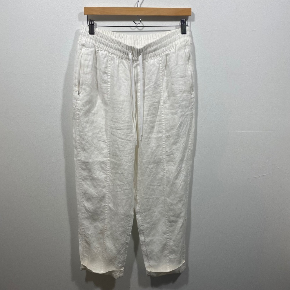 Athleta Linen Blend White Crop Pants Drawstring Waist Casual Lightweight Medium‎